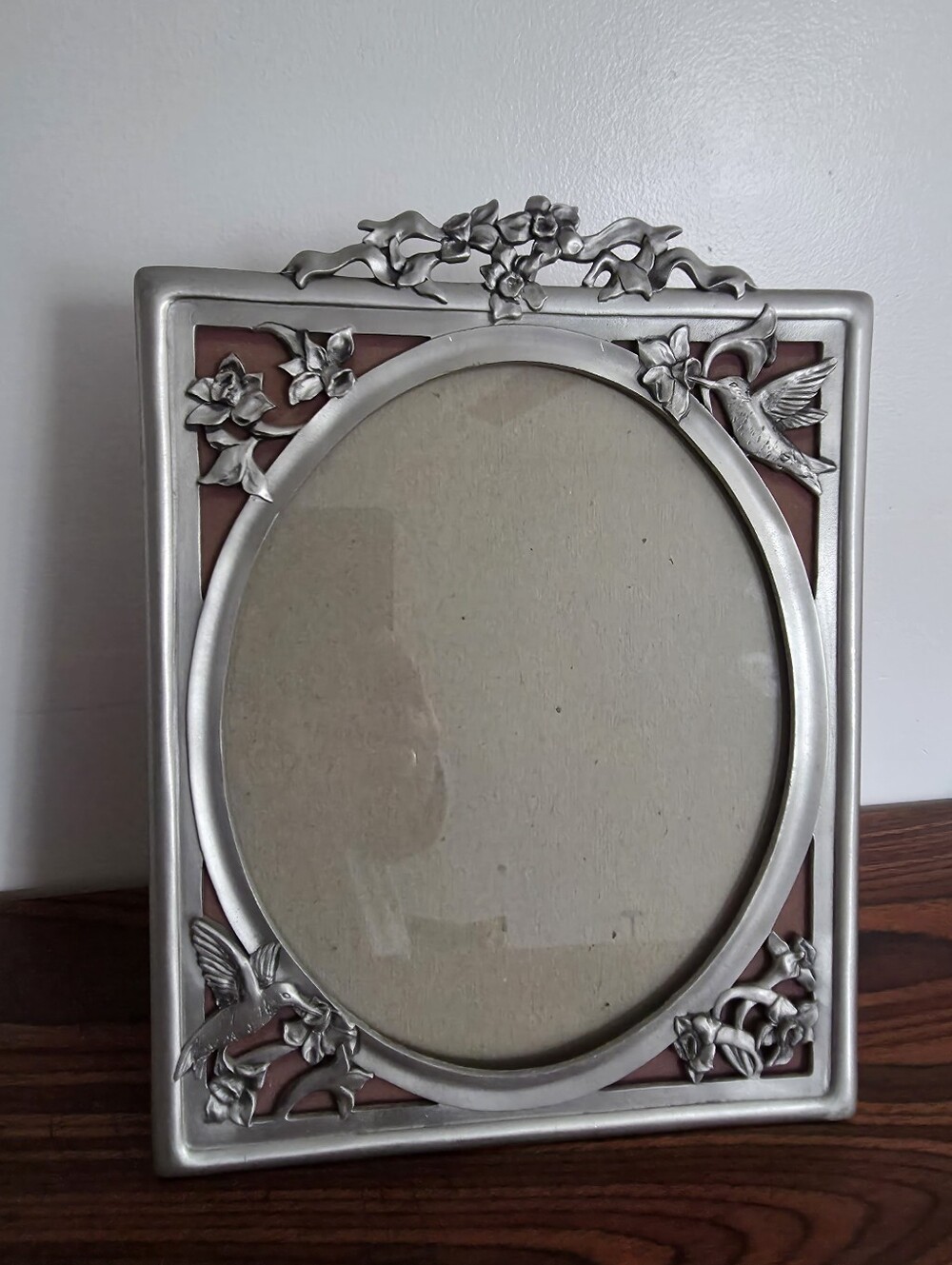 Vintage Art Nouveau style hummingbird and floral picture frame.